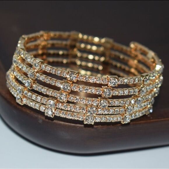 1pc Gold Wrap Bracelet – Rhinestone Layered Look - Picture 1 of 2